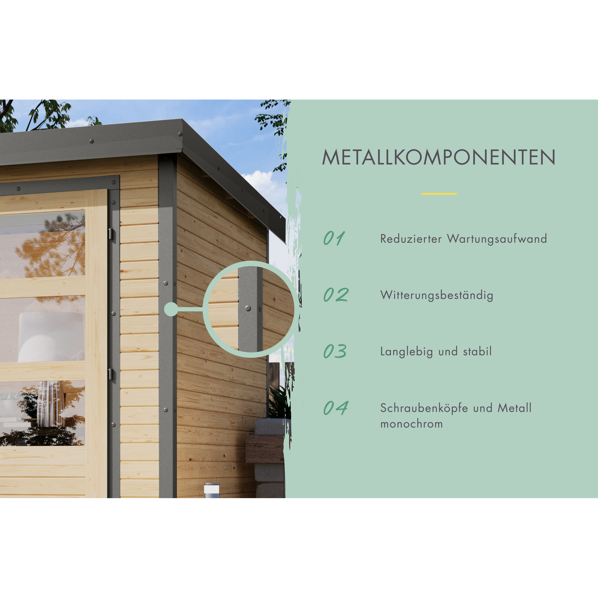 Gartenhaus mit Metallkomponenten