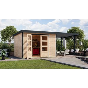 Gartenhaus-Set 'Komet 5 A' Fichtenholz naturbelassen / anthrazit mit Anbaudach 2,35 m breit 514,5 x 209 x 242,5 cm