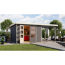 Gartenhaus-Set 'Komet 5 B' Fichtenholz terragrau / weiß mit Anbaudach 2,35 m breit 514,5 x 209 x 242,5 cm