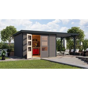 Gartenhaus-Set 'Komet 5 B' Fichtenholz terragrau / anthrazit mit Anbaudach 2,35 m breit 514,5 x 209 x 242,5 cm