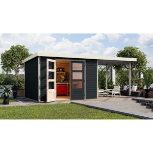 Gartenhaus-Set 'Komet 5 C' Fichtenholz anthrazit / weiß mit Anbaudach 2,35 m breit 514,5 x 209 x 242,5 cm