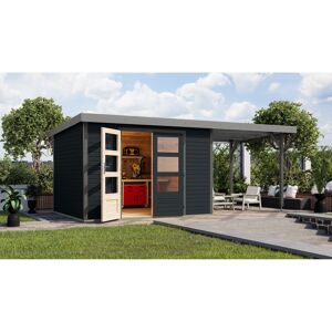 Gartenhaus-Set 'Komet 5 C' Fichtenholz anthrazit / graualuminium mit Anbaudach 2,35 m breit 514,5 x 209 x 242,5 cm