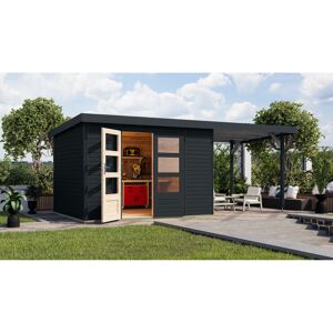 Gartenhaus-Set 'Komet 5 C' Fichtenholz anthrazit / anthrazit mit Anbaudach 2,35 m breit 514,5 x 209 x 242,5 cm