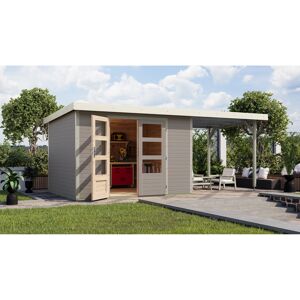 Gartenhaus-Set 'Komet 5 D' Fichtenholz wassergrau / weiß mit Anbaudach 2,35 m breit 514,5 x 209 x 242,5 cm