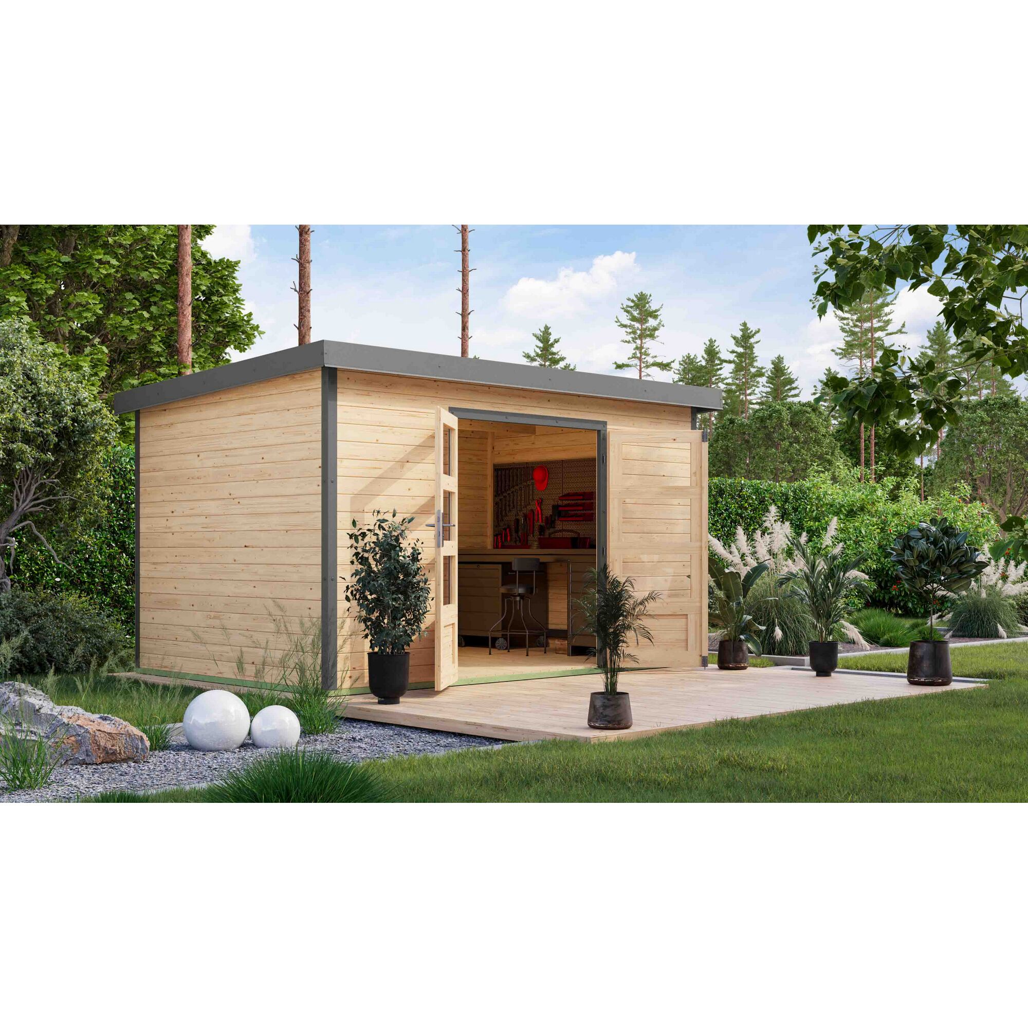 Gartenhaus aus Holz mit Terrasse