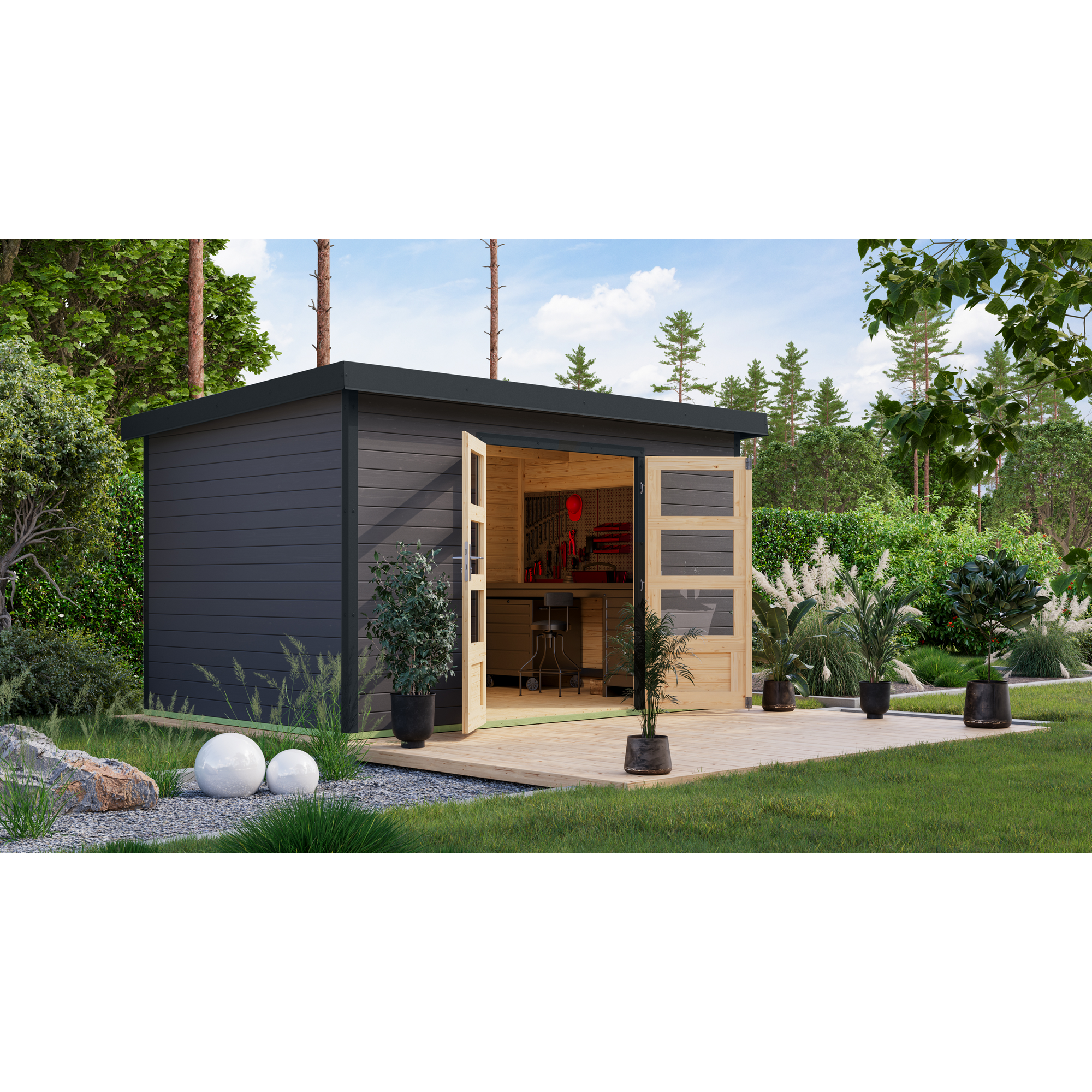 Gartenhaus 'Meteor 7 B' Fichtenholz terragrau / anthrazit 360,5 x 219 x 240,5 cm