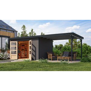 Gartenhaus-Set 'Meteor 7 B' Fichtenholz terragrau / anthrazit mit Anbaudach ca. 3 m breit 663,5 x 219 x 240,5 cm