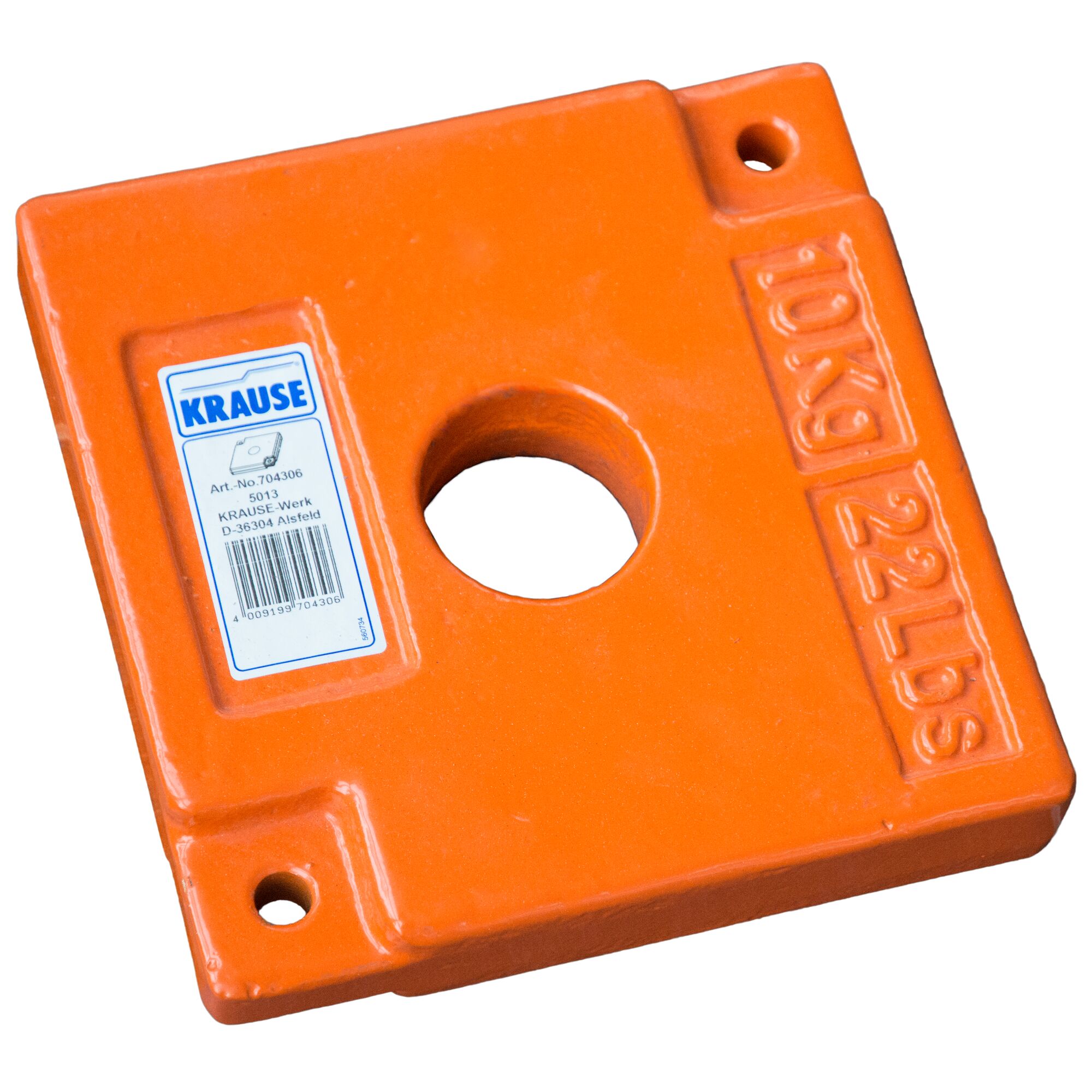 Orangefarbenes Ballastgewicht von Krause, 10 kg.