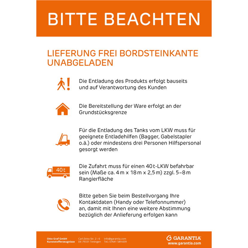 Wichtige Hinweise zur Lieferung und Entladung