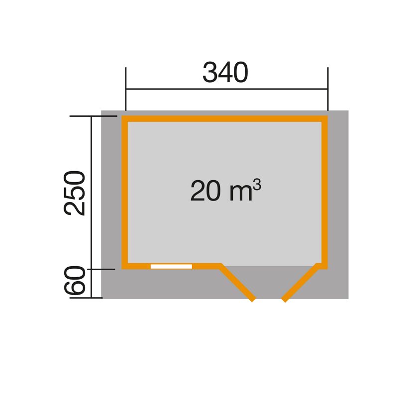 Schemazeichnung Gartenhaus mit 20 m³