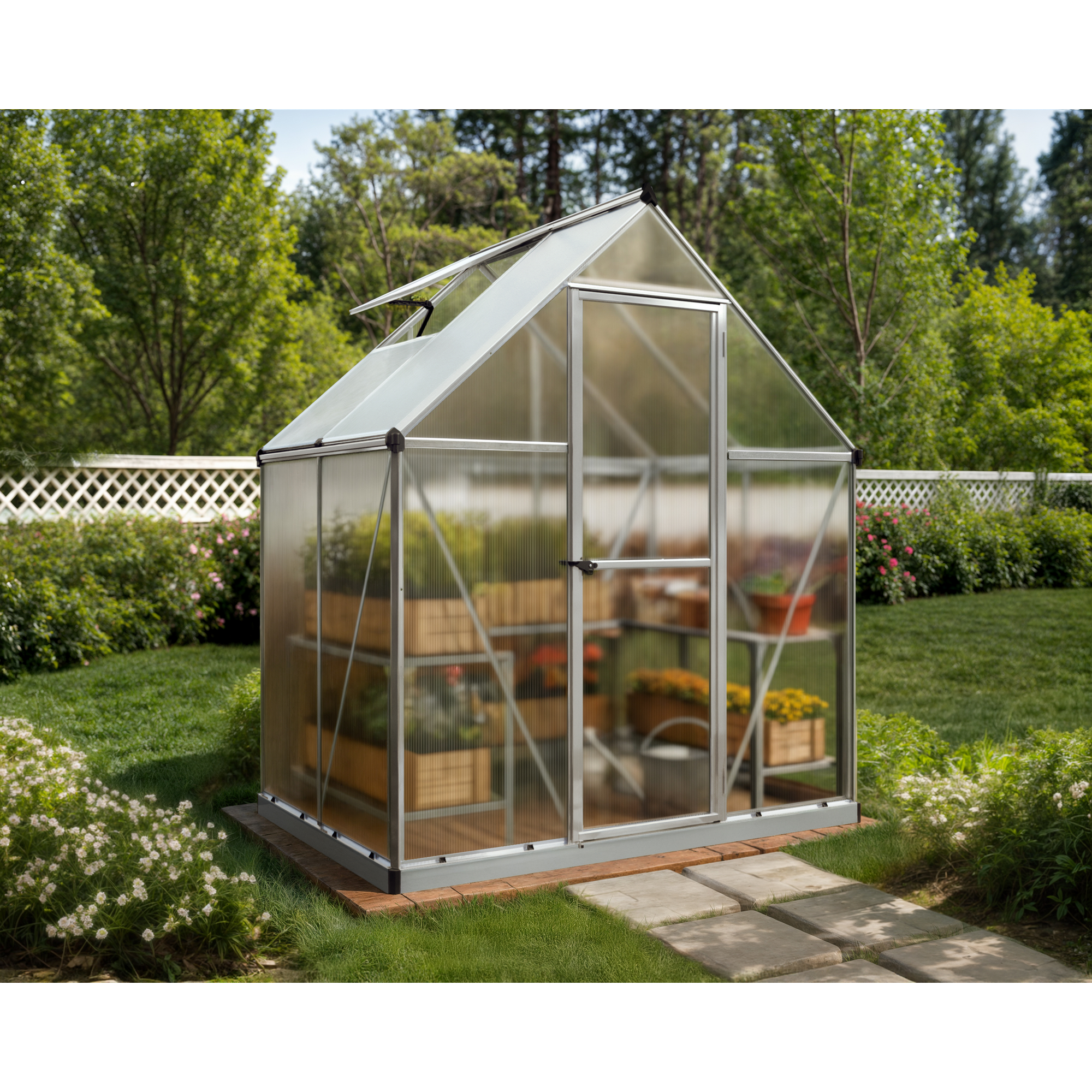 Gewächshaus 'Mythos' 185 x 126 cm mit 4 mm Hohlkammerplatten silbern