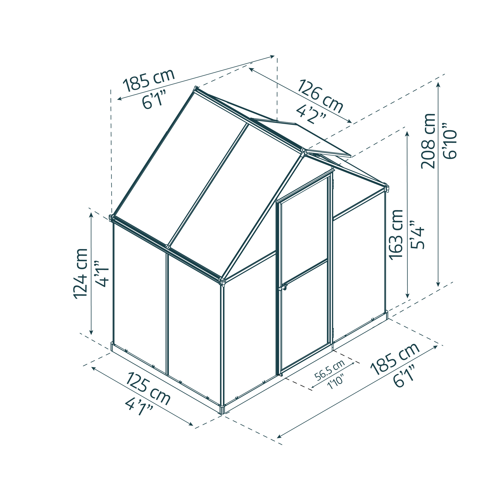 Gewächshaus 'Mythos' 185 x 126 cm mit 4 mm Hohlkammerplatten silbern