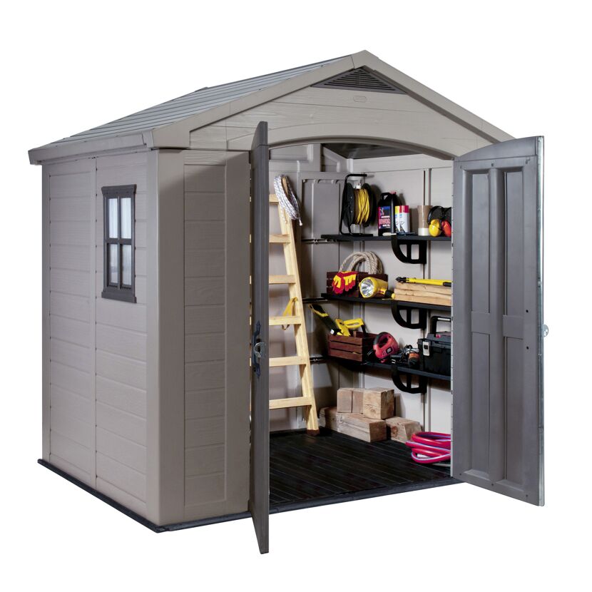 Gerätehaus Factor 8x6 mit Werkzeug und Leiter