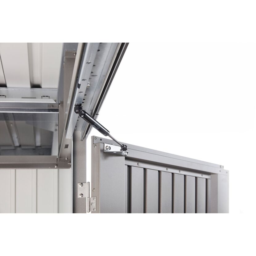 Detailansicht der Gasdruckfeder am Gerätehaus 'Highline H2'