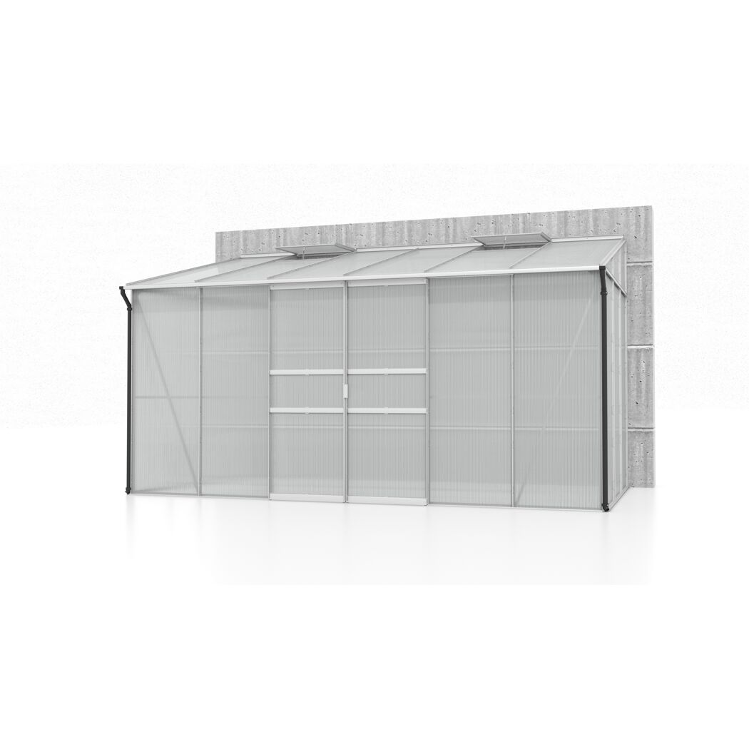 Anlehngewächshaus 'Ida 7800' 378,8 x 190,1 cm mit 6 mm Hohlkammerplatten aluminiumfarben