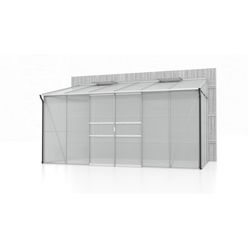 Anlehngewächshaus 'Ida 7800' 378,8 x 190,1 cm mit 6 mm Hohlkammerplatten aluminiumfarben