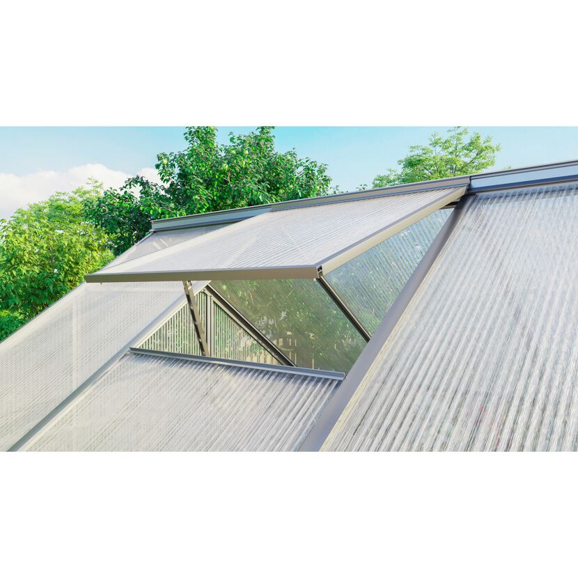 Geöffnetes Alu-Dachfenster für Triton Gewächshaus