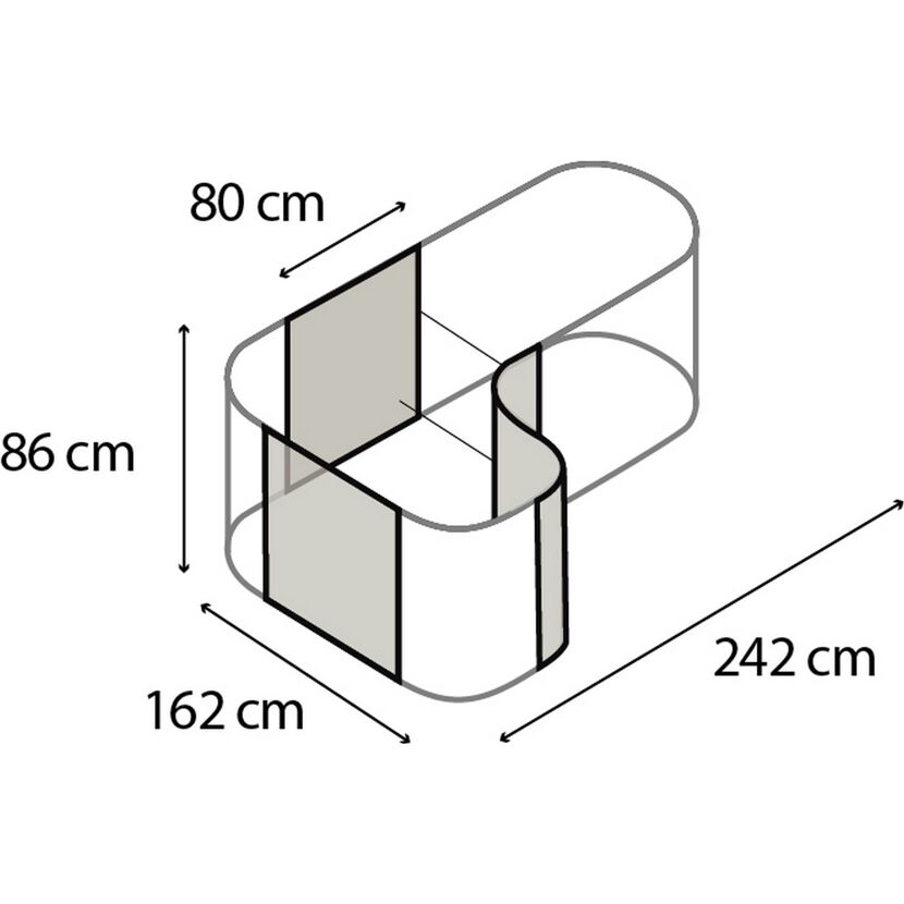 Maße der Erweiterung Curve für das Vitavia Gewächshaus Basic Alu blank