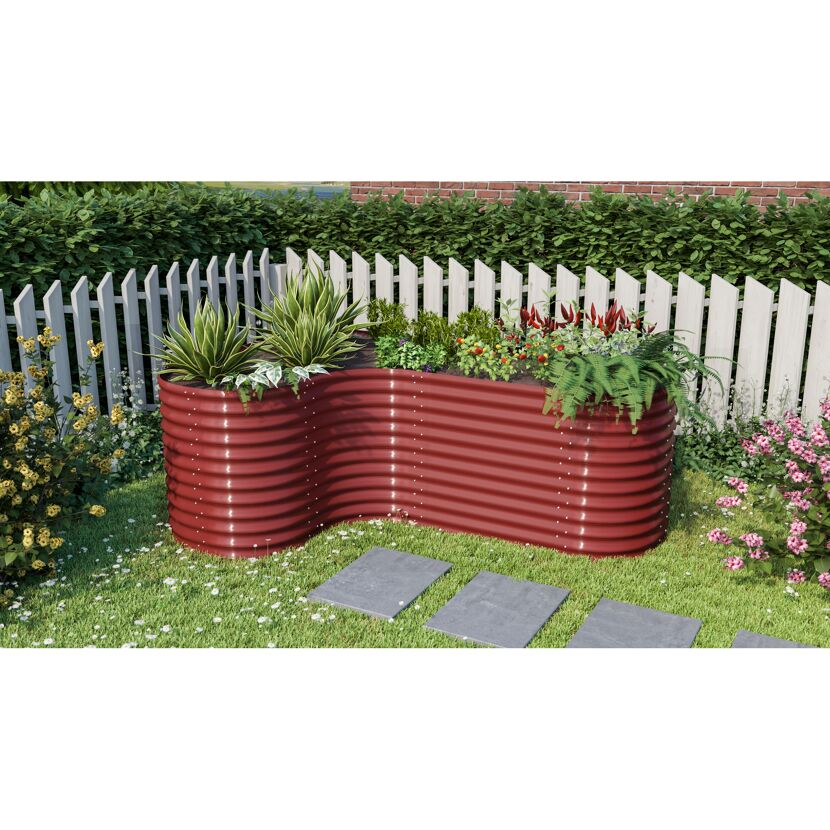 Hochbeet aus Metall, wellenförmig, bepflanzt