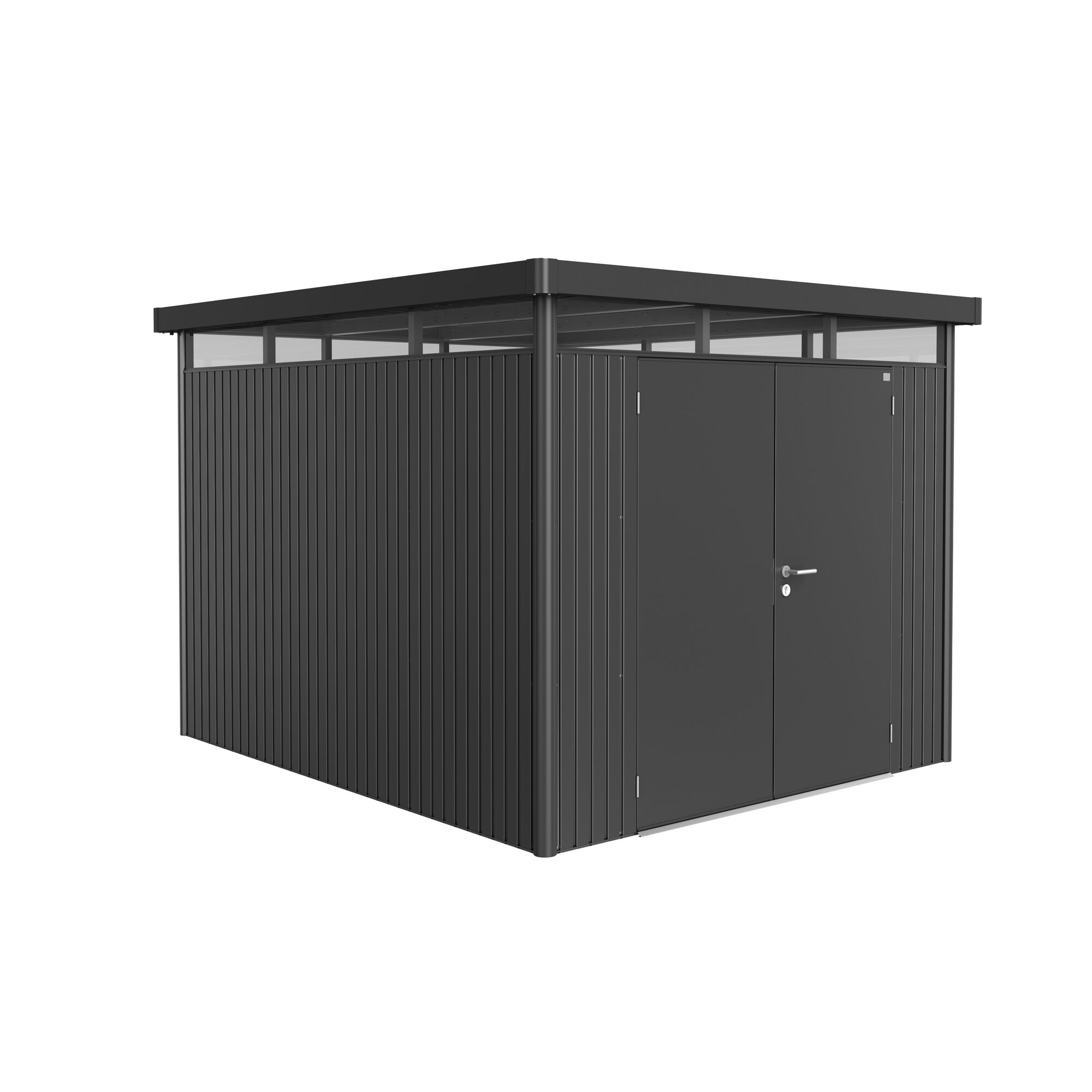 Dunkelgraues Gerätehaus 'HighLine H5' mit Doppeltür.