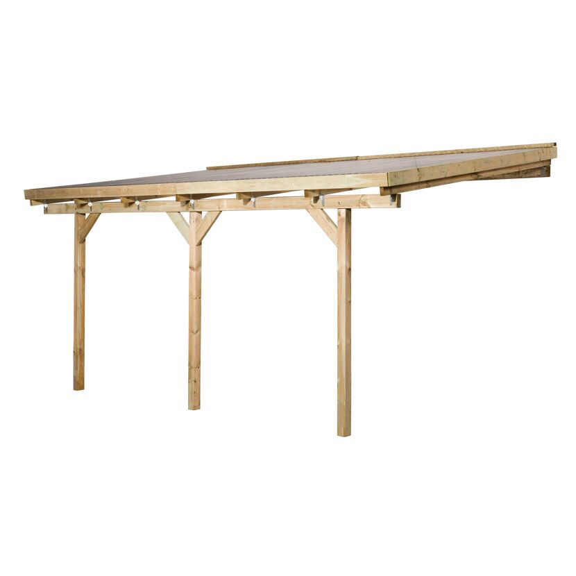 Holz-Terrassenüberdachung auf weißem Hintergrund