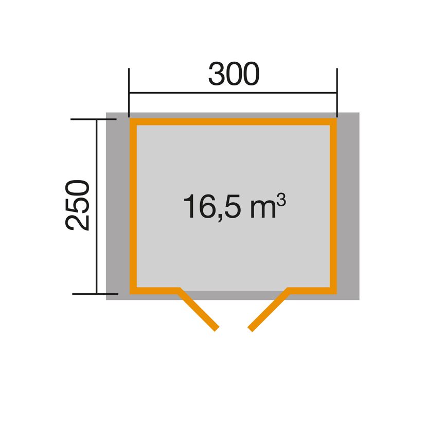 Skizze Gartenhaus mit 16,5 m³ Volumen