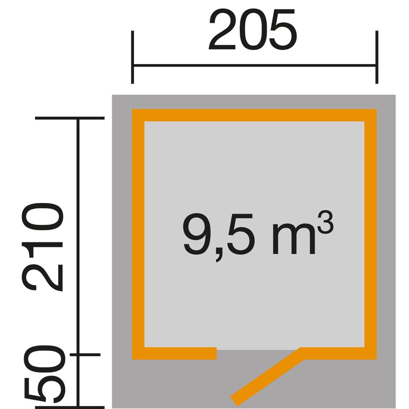 Schema eines Gartenhauses mit 9,5 m³
