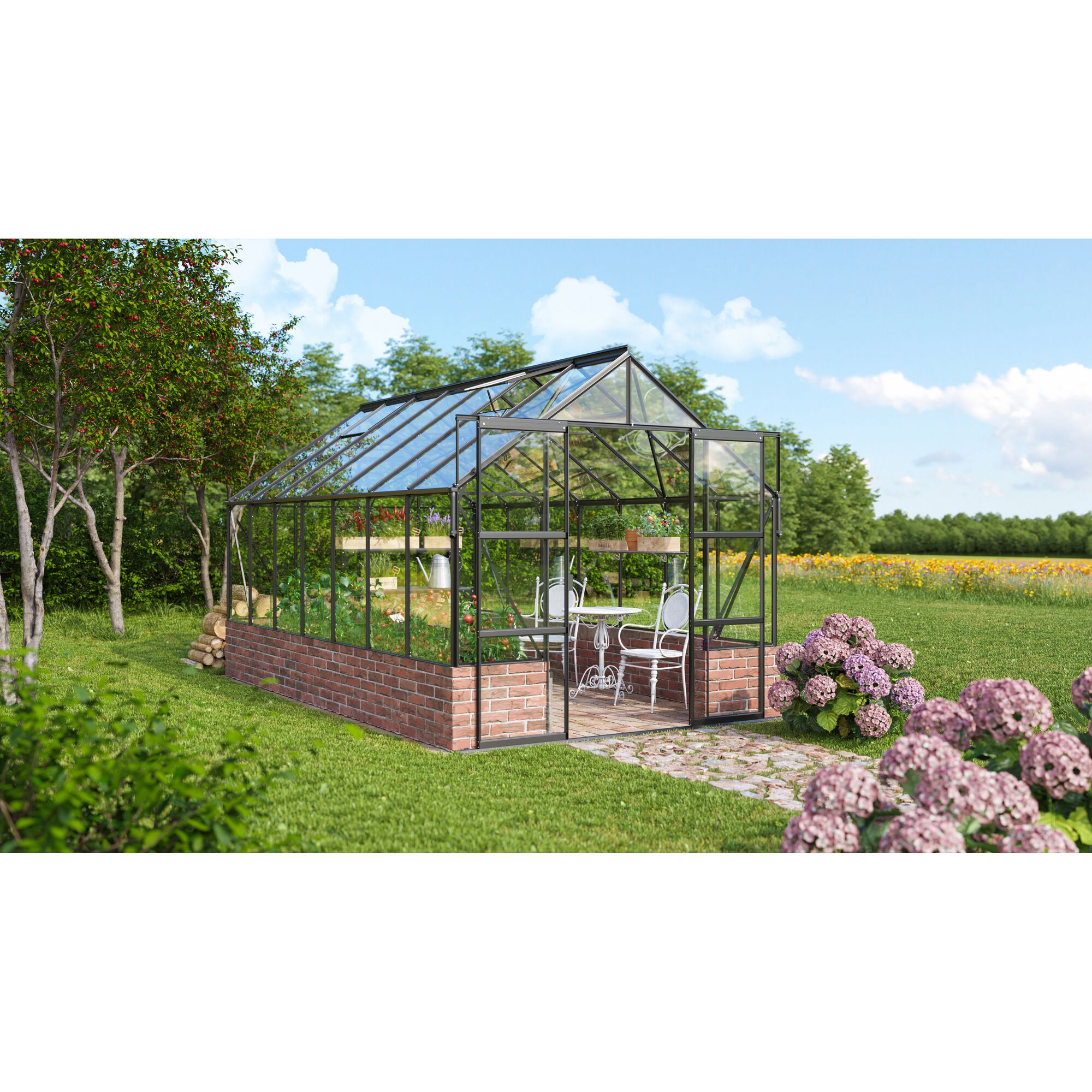 Gewächshaus Cassandra 11500 ESG schwarz mit Sitzecke