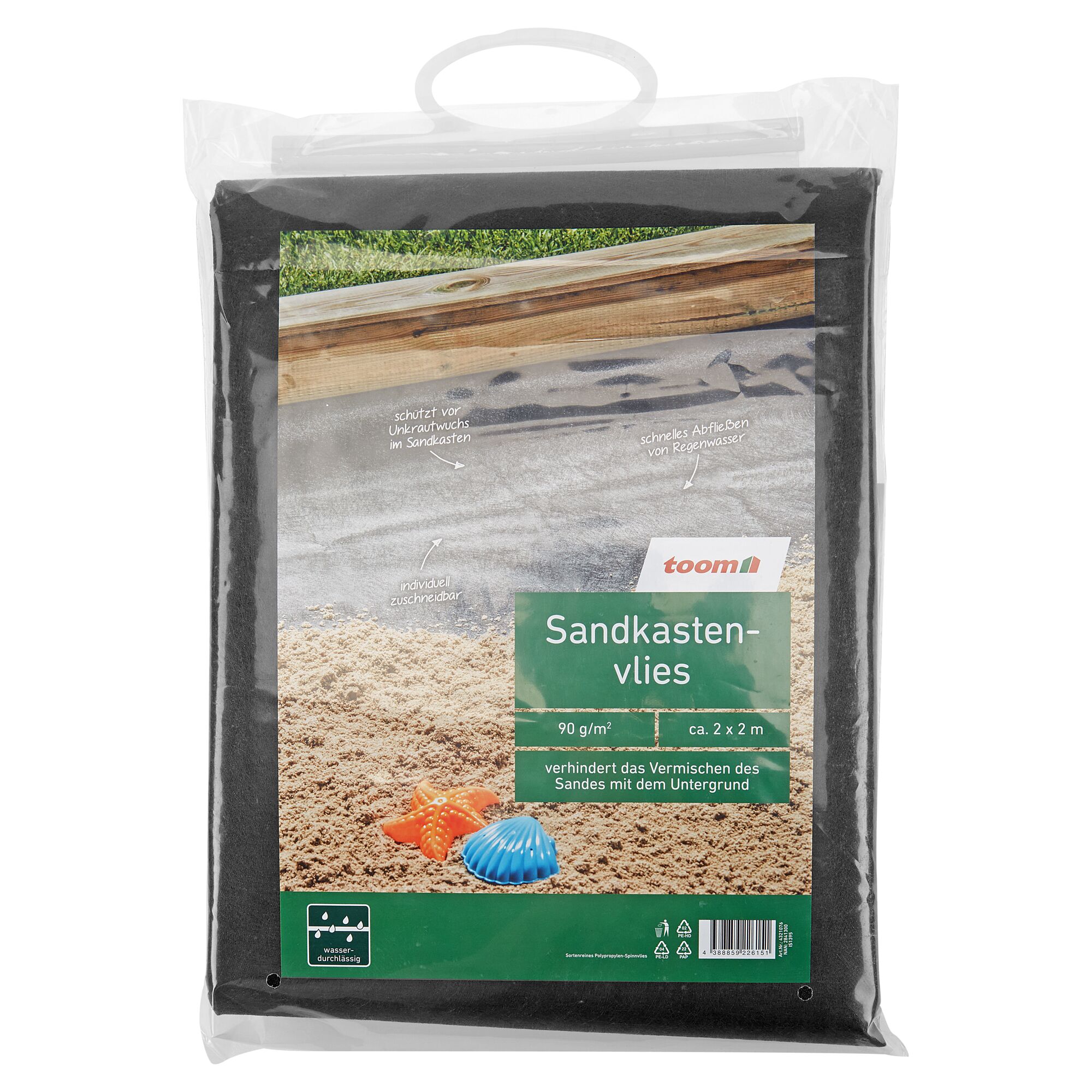 Schwarzes Sandkastenvlies in Verpackung