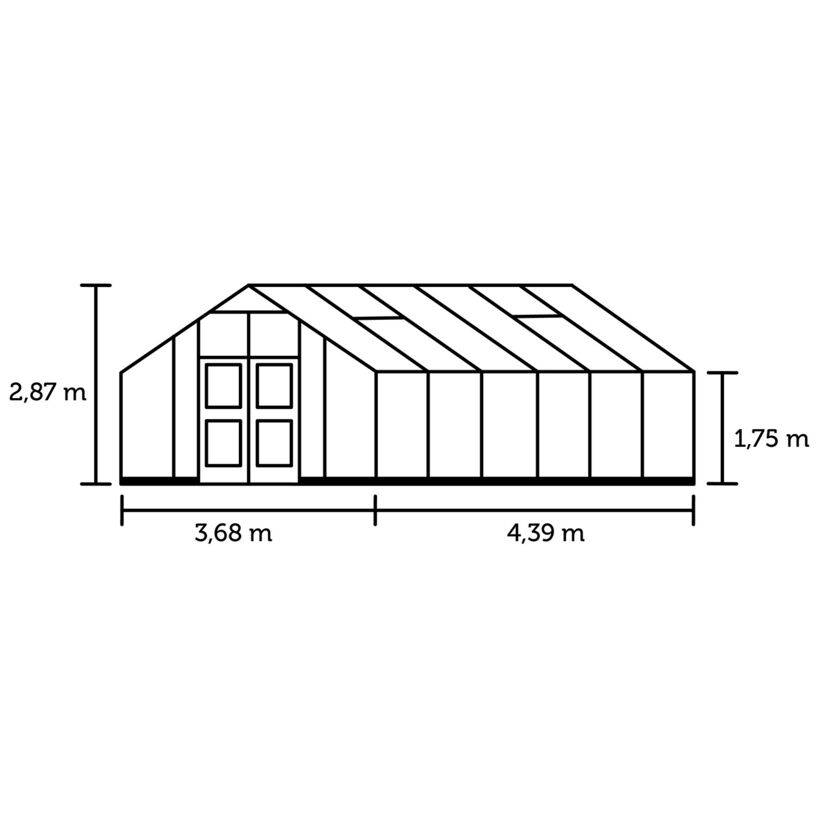 Gewächshaus mit den Maßen 4,39 x 3,68 x 2,87 m