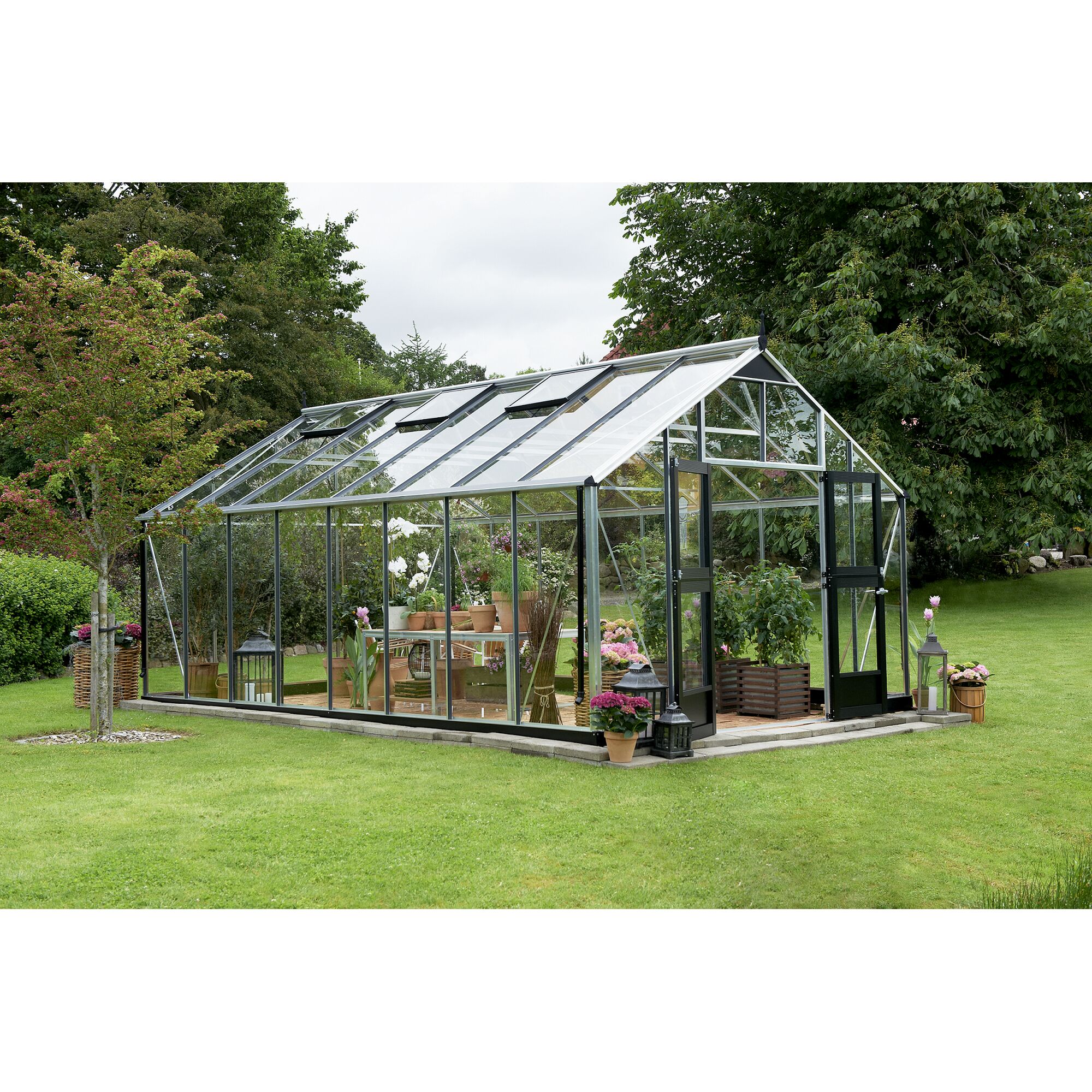 Gewächshaus Gärtner mit Sicherheitsglas, geöffnet, mit Pflanzen