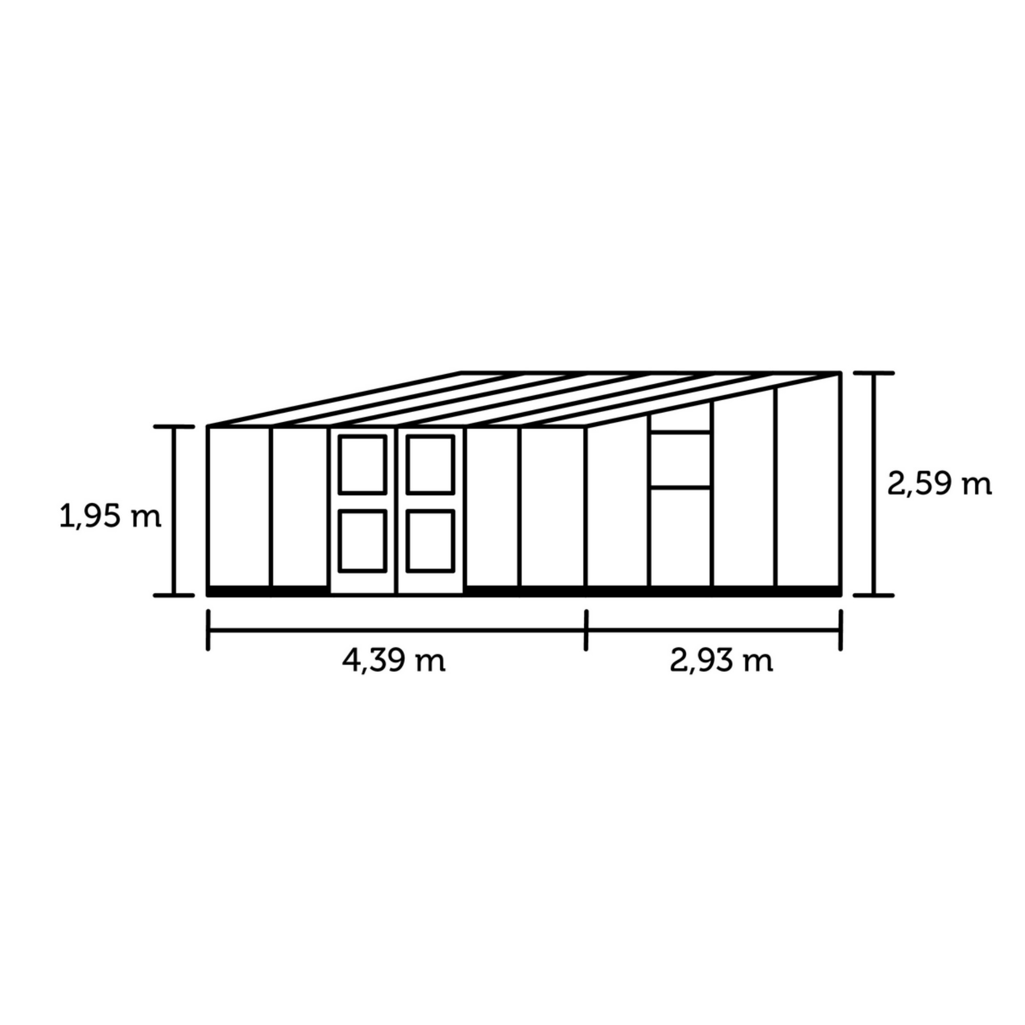 Anlehngewächshaus 'Veranda' 12,9 m² 439 x 293 cm 3 mm Sicherheitsglas/10 mm Doppelstegplatten aluminiumfarben/schwarz + product picture
