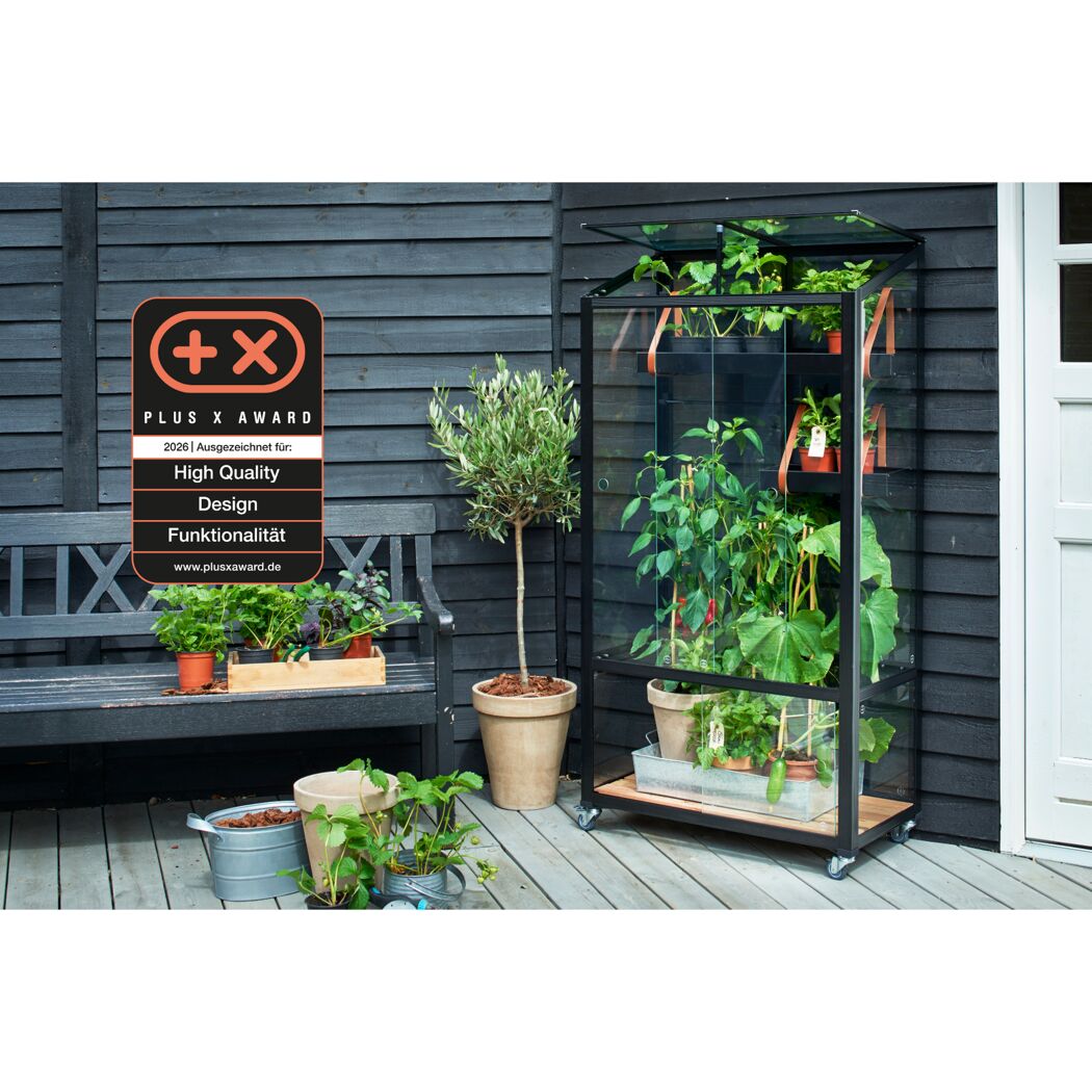Balkongewächshaus 'Urban City Greenhouse' 4 mm Einscheibensicherheitsglas / Alurahmen schwarz 80 x 158 x 40 cm