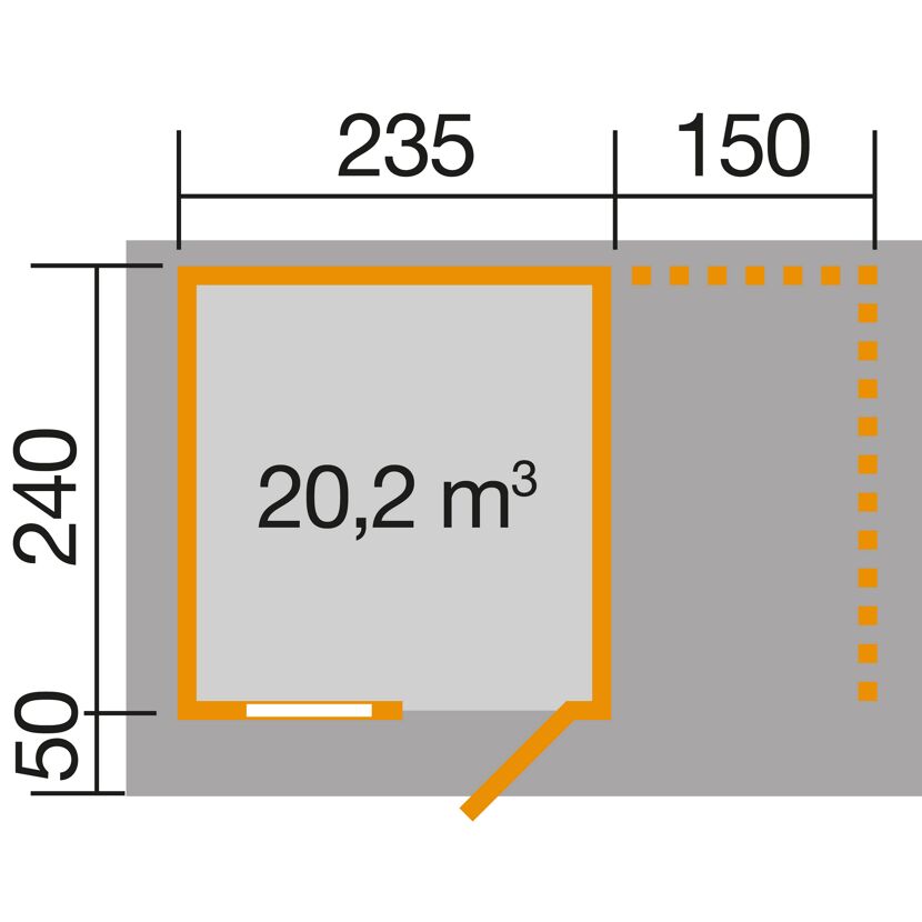 Gartenhaus mit 20,2 m³ Rauminhalt und Maßen