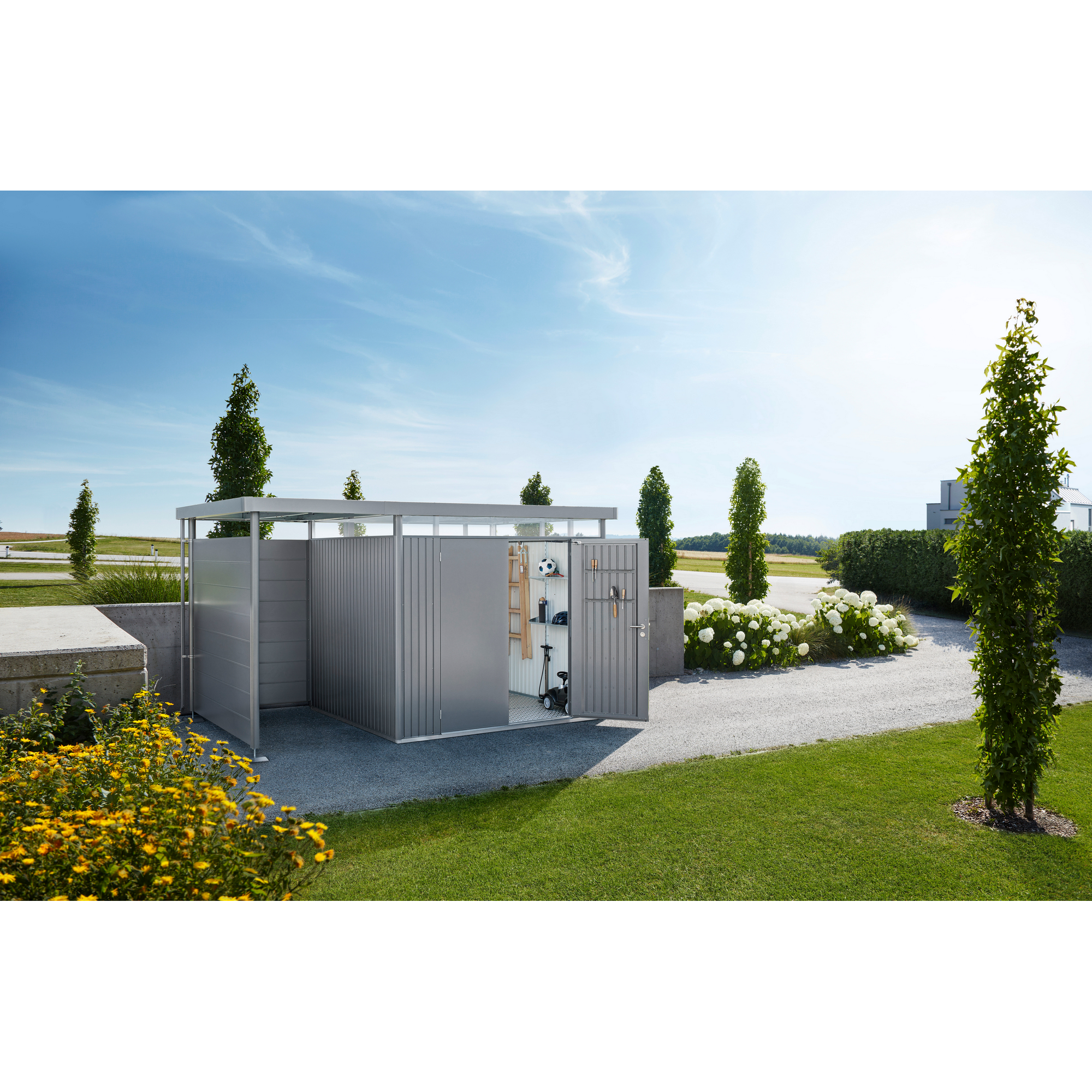 Gerätehaus 'HighLine 3' mit Doppeltür 275 x 235 cm Quarzgrau metallic + product picture