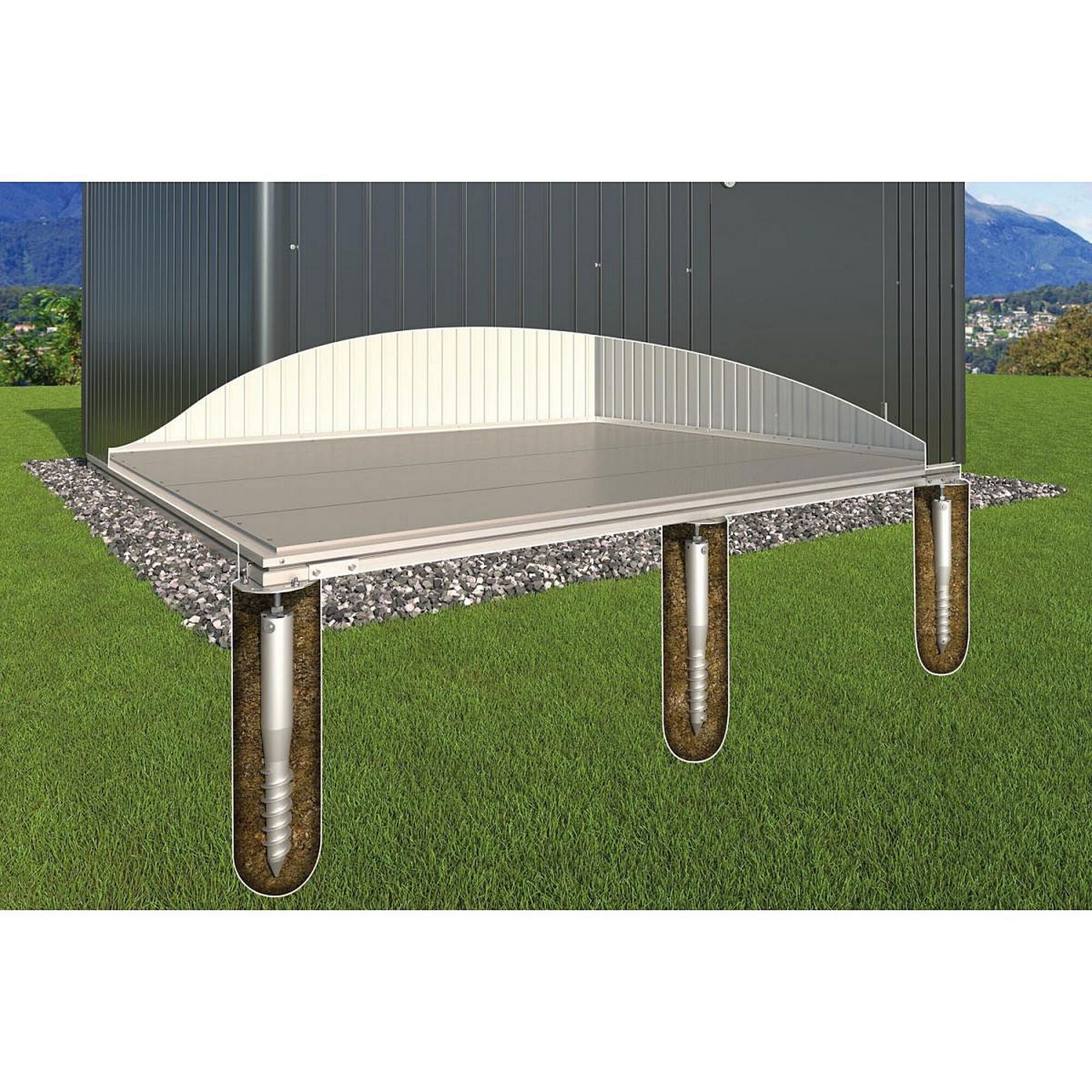 Metallgerätehaus mit SmartBase PLUS Fundament