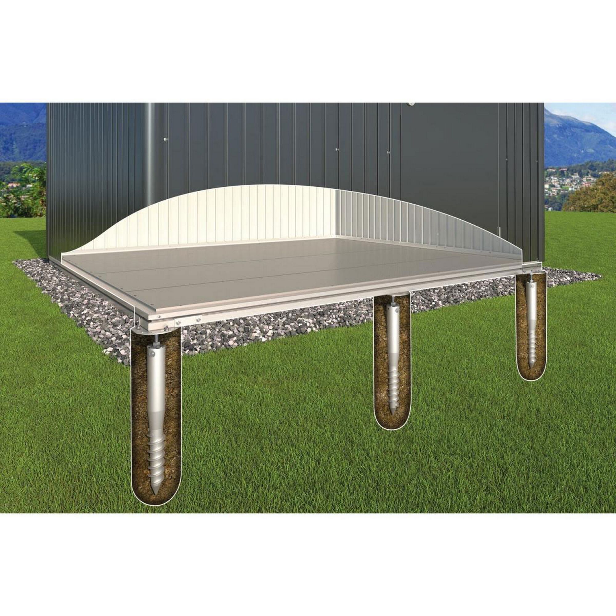 Metallgerätehaus SmartBase PLUS auf Schraubfundamenten