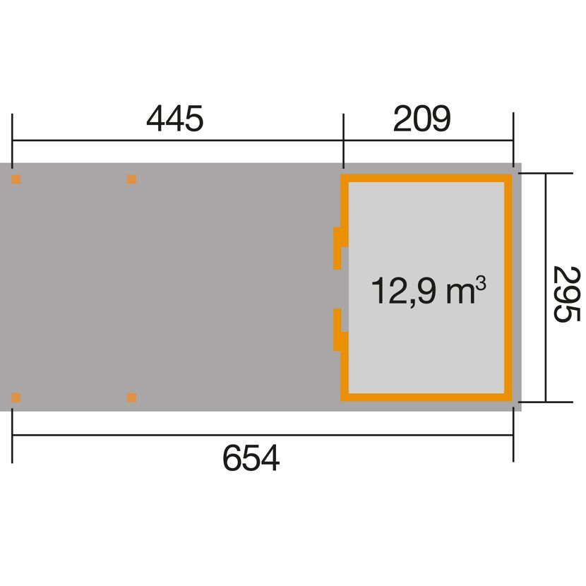 Abmessungen des Weka Loungehouse 225Gr.1 Lounge 450 cm