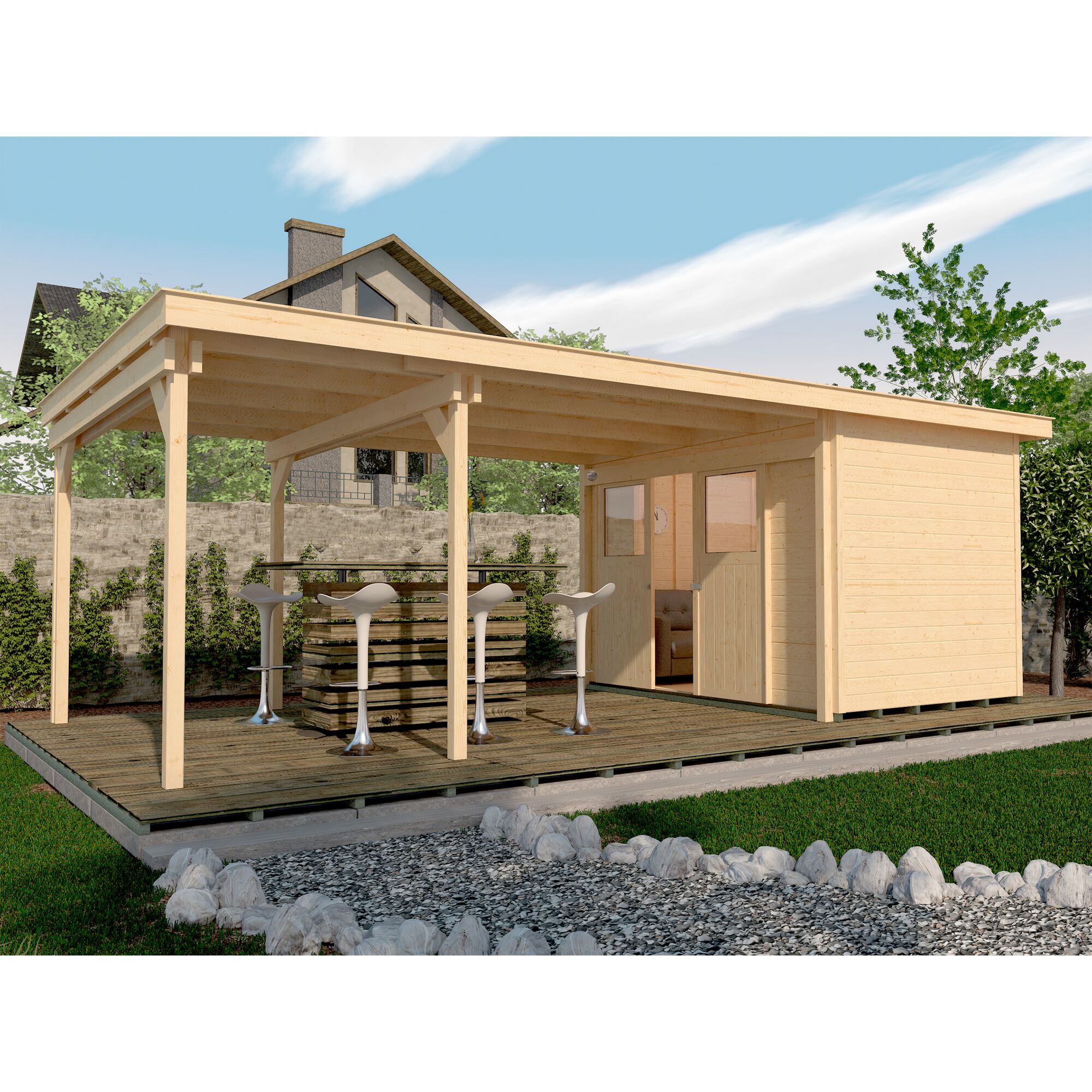 Weka Loungehouse mit Bar und Stühlen