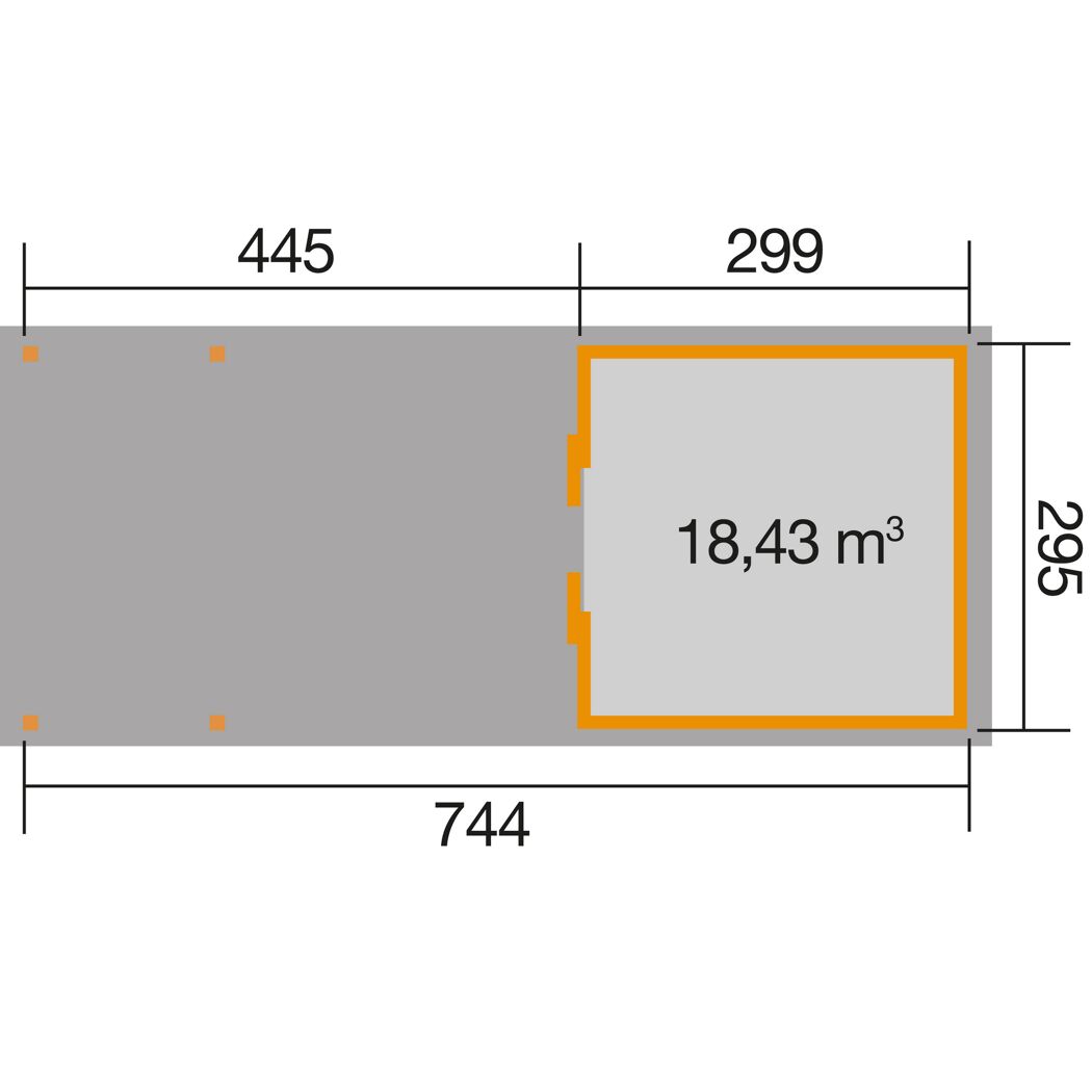 Abmessungen des Weka Loungehouse 225 Gr. 2 Lounge 450 cm