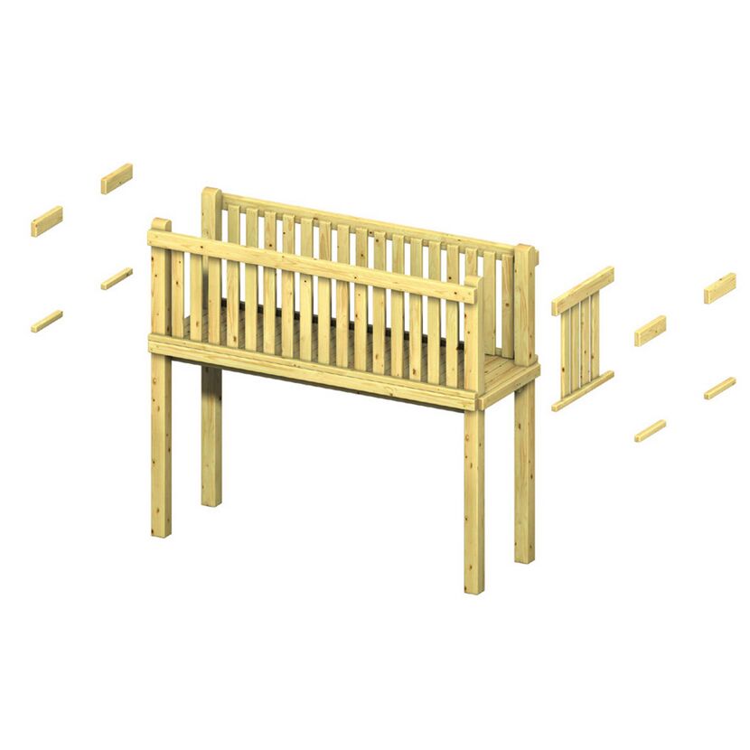 Holzbrücke mit Geländer und Einzelteilen