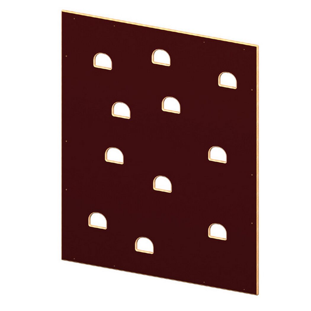Braune Kletterwand mit 12 Löchern
