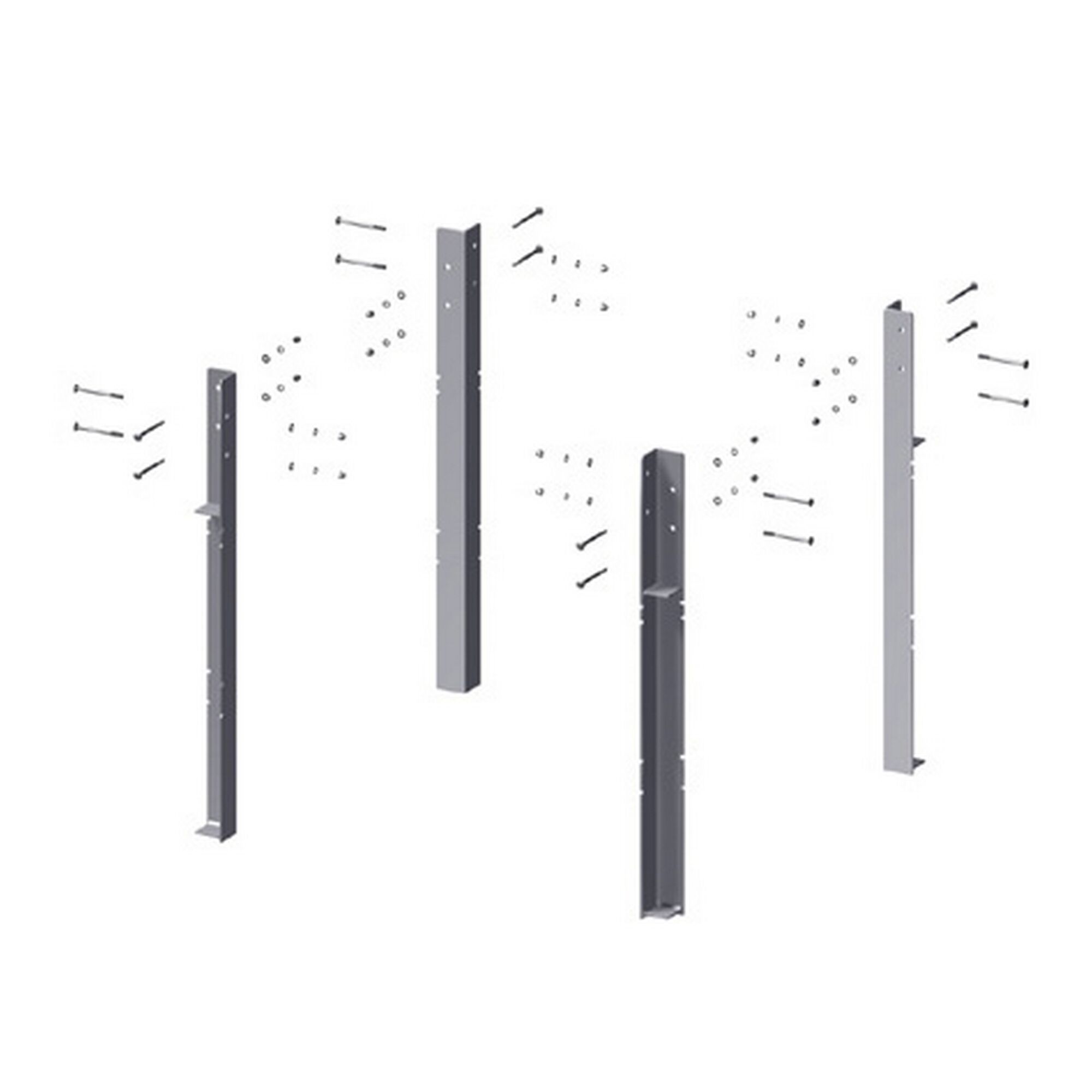 Drei Metall-Pfostenanker mit Schrauben