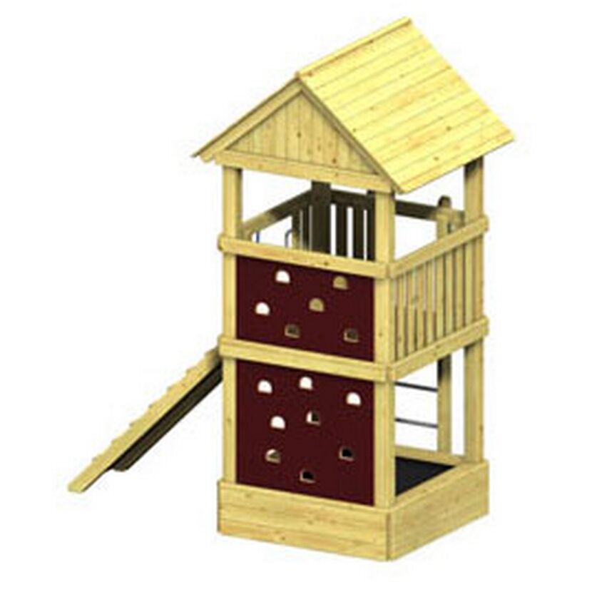 Spielturm aus Holz mit Rutsche