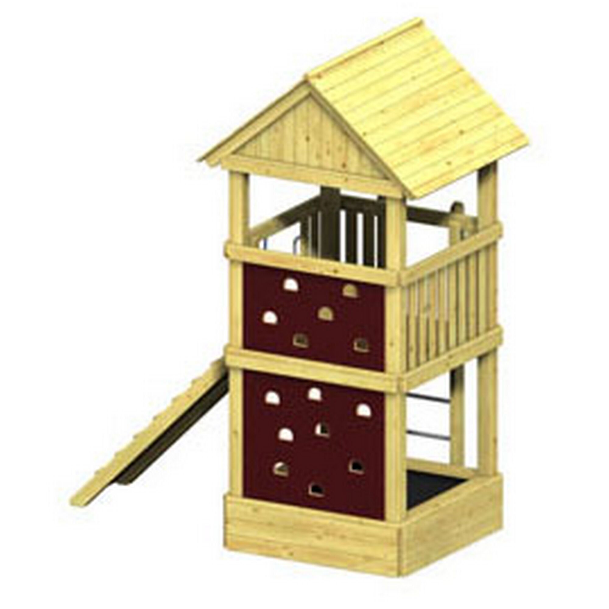 Spielturm aus Holz mit Rutsche