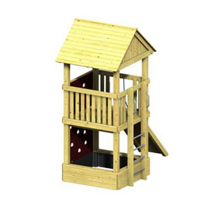 Spielturm aus Holz mit Rutsche