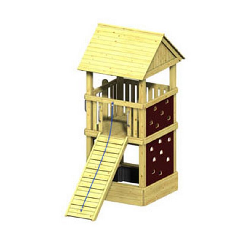 Spielturm aus Holz mit Rutsche und Kletterwand
