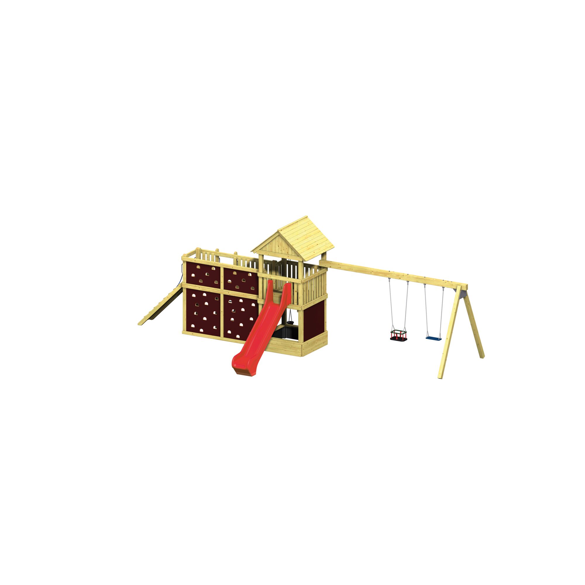 Spielturm mit Schaukel und Rutsche