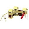 Spielplatz aus Holz mit Rutsche, Schaukel und Kletterwand