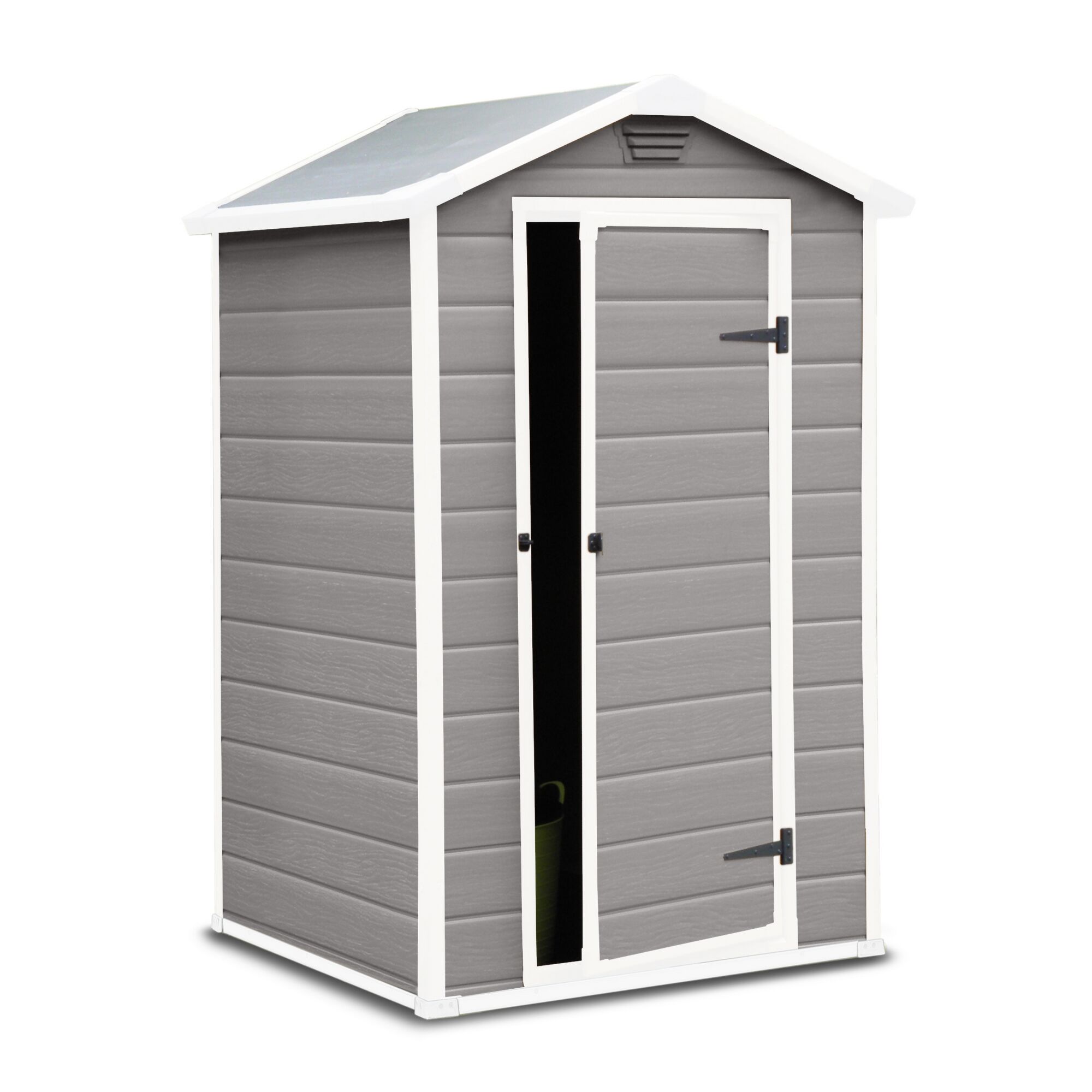Gerätehaus Manor 4x3 grau-weiß, geöffnet